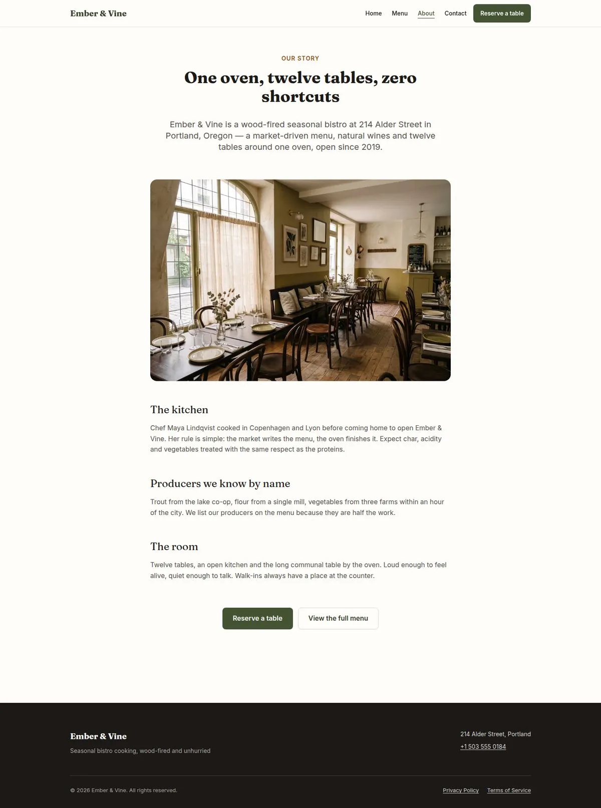Restoran-01 — About page, full-page screenshot